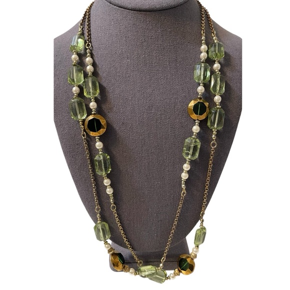 ❤️ Vintage Bohemian Green x Gold x Pearl Long Necklace - Picture 7 of 7